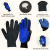 A set of black and blue silicone massage gloves for pets, featuring breathable mesh and suitable for washing.