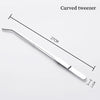 A stainless steel curved tweezer tool with a 27cm length and a 1.2cm tip.