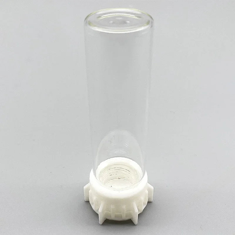 Klares Acryl-Wassergefäß mit zylindrischem Körper und weißer Basis für eine Ameisenfarm.