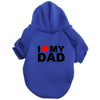 A royal blue plush winter hoodie with the text I love my dad printed on the back.