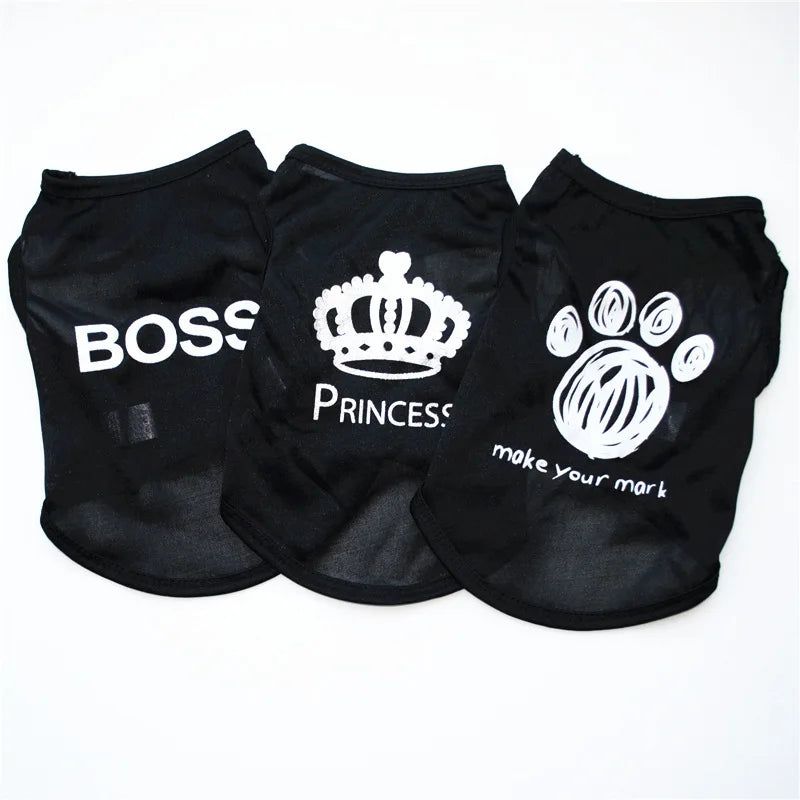 Schwarze Pet-Westen für kleine Hunde und Katzen mit BOSS- und Prinzessinnen-Designs
