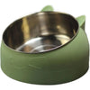 A light green ergonomic stainless steel pet bowl with a non-slip base.
