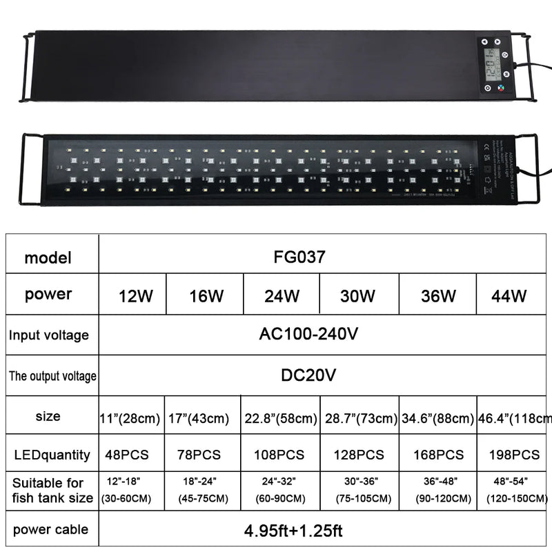 Lampe LED Aquarium Plein Spectre avec 8 Modes d'Éclairage