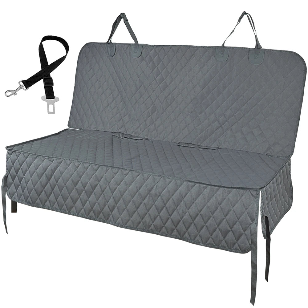 Housse de siège auto imperméable grise pour chien avec accoudoir, vue à plat.