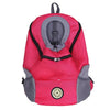 A bright pink ventilated pet carrier backpack with a gray lining and black trim.