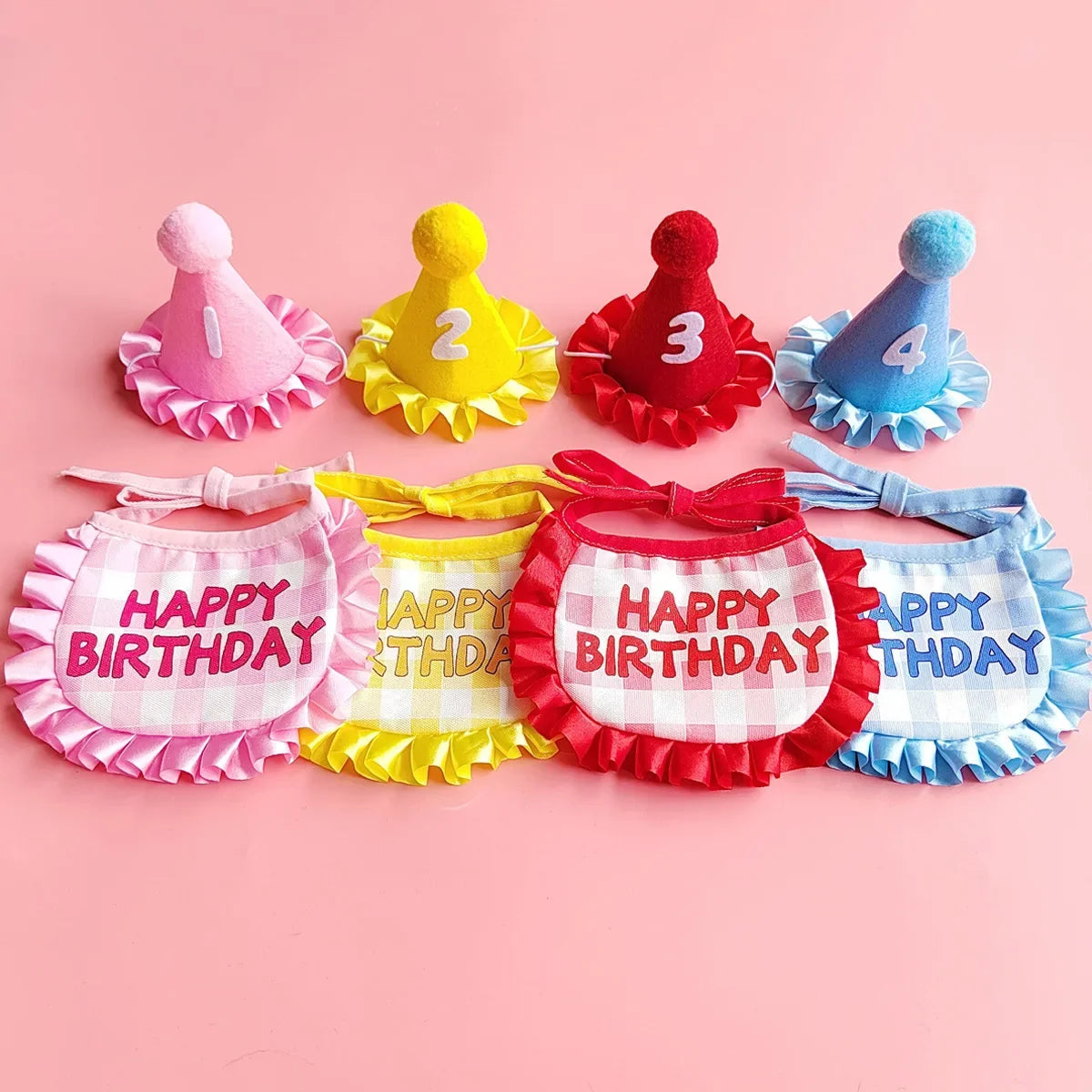 Happy Birthday Pet Party Hat and Bib Set