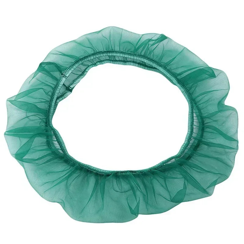 A circular, sheer teal mesh cover designed for a bird cage.
