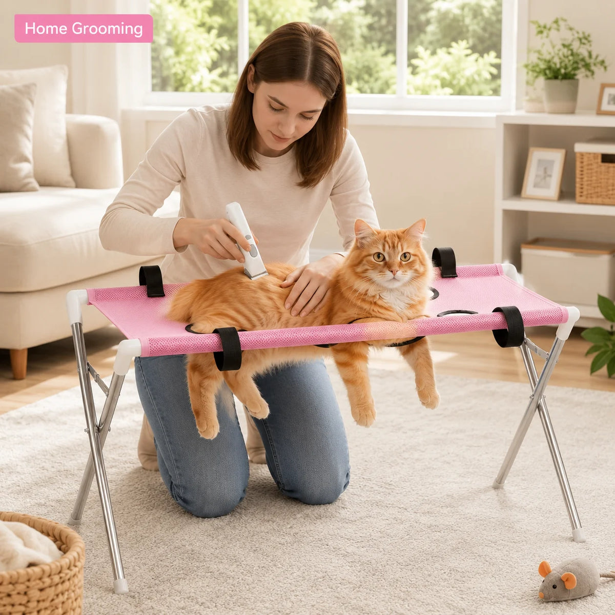 Foldable Pet Grooming Hammock Stand for Cats and Small Dogs