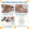 Instructions for use showing steps to knead, press, and air dry a white clay for pet paw prints