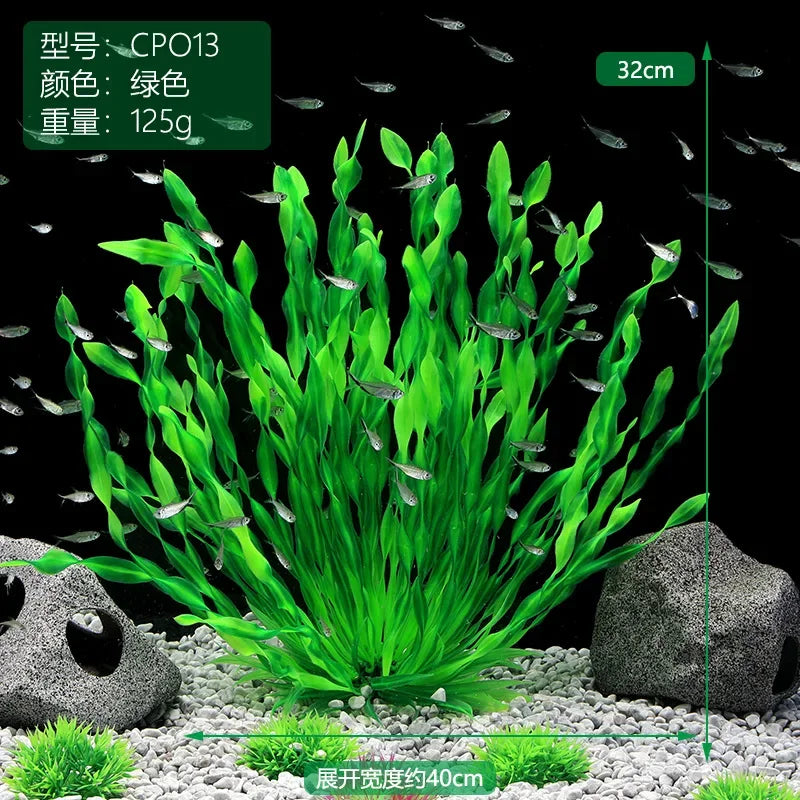 Artificial Aquarium Plants with Ceramic Base – Realistic Green Decor for Fish Tanks