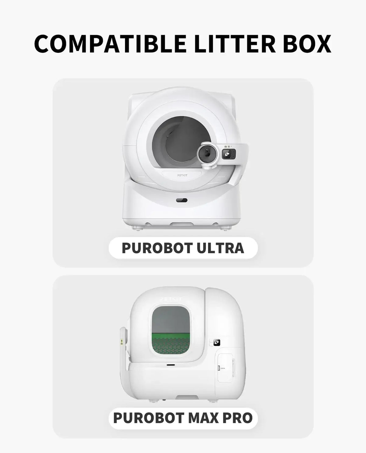 صندوق فضلات أبيض Purobot Ultra بجانبه صندوق فضلات Purobot Max Pro