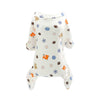 White cotton pet pajamas featuring various soccer balls and pet motifs for dogs and cats