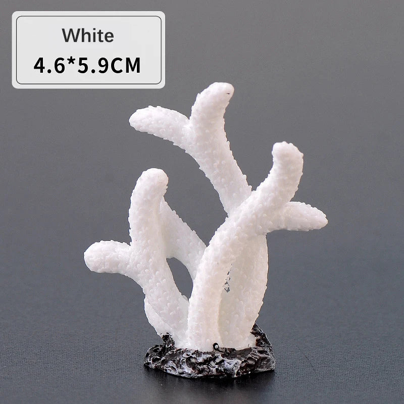 White resin coral decoration with a branching structure on a dark base