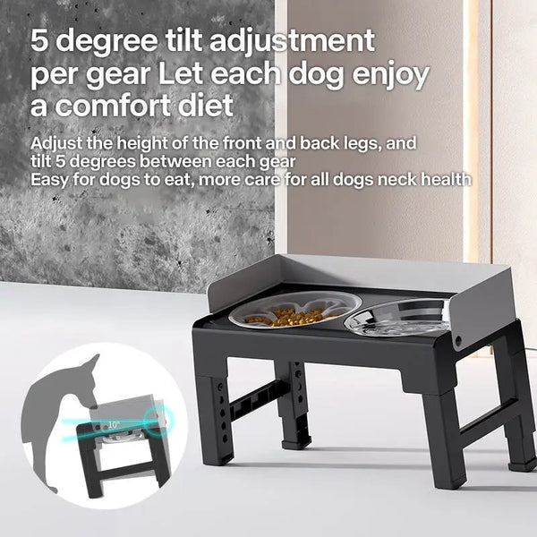 Comedero para perros plegable negro elevado con cuencos dobles de acero inoxidable