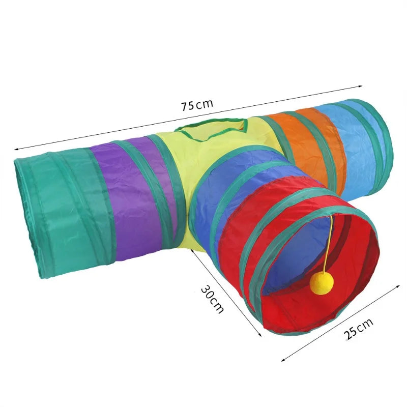 أنفاق حيوانات ملونة قابلة للطي تظهر خطوطًا من الأخضر والبنفسجي والأصفر والبرتقالي والأحمر.