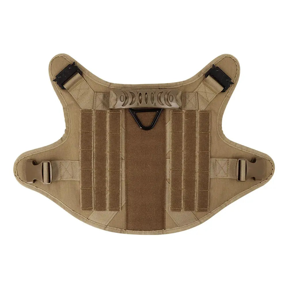 A tan durable dog harness and leash set for training, featuring padded straps and buckles.