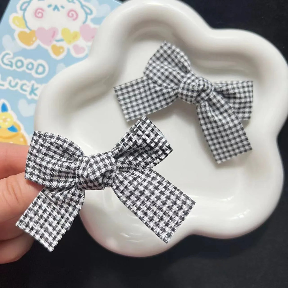 Red Plaid Fabric Bow Hair Clips for Girls