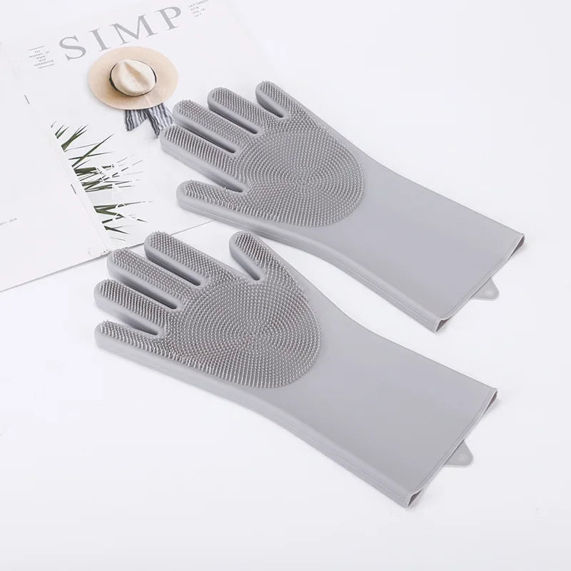 Gants en Silicone pour Bain de Chat & Brosse de Massage