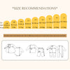 Size recommendations chart showing height, weight, and corresponding size labels for children's clothing.