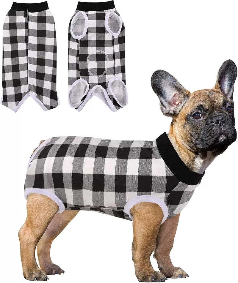 Striped Cotton Dog Recovery Suit for Post-Surgery Protection