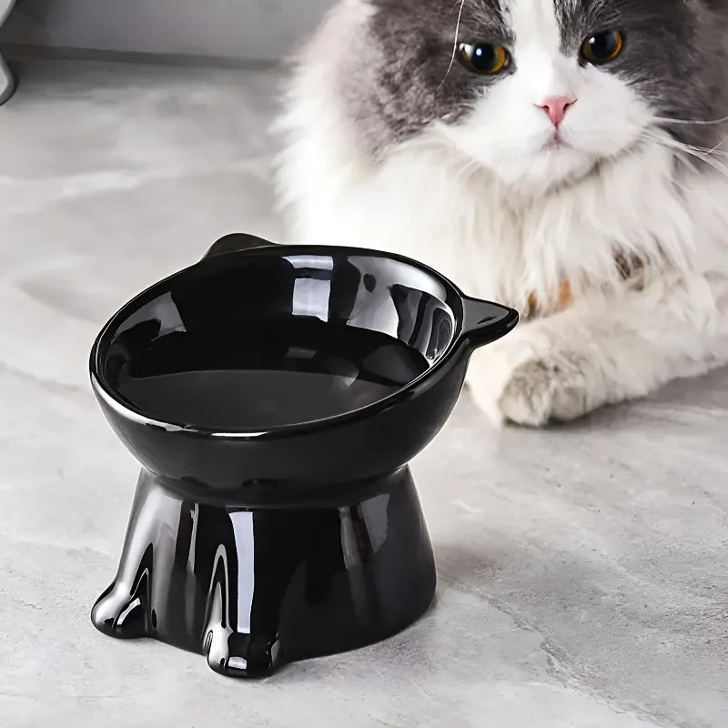 Elegant Elevated Pet Bowls Set - Anti-Slip, Wide Base (Black / White)