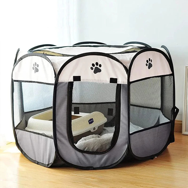 Foldable Octagonal Pet Tent with Breathable Mesh - Portable Outdoor Dog & Cat Shelter