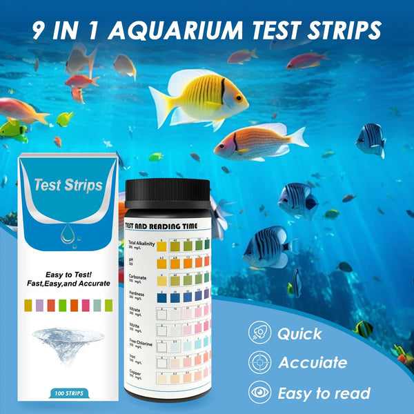 Bandelettes de test qualité de l'eau 9-en-1 pour aquarium