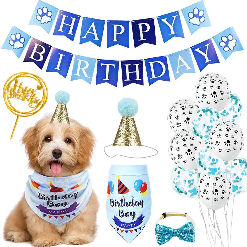 Pet Birthday Celebration Set with Hat Bandana and Bow Tie