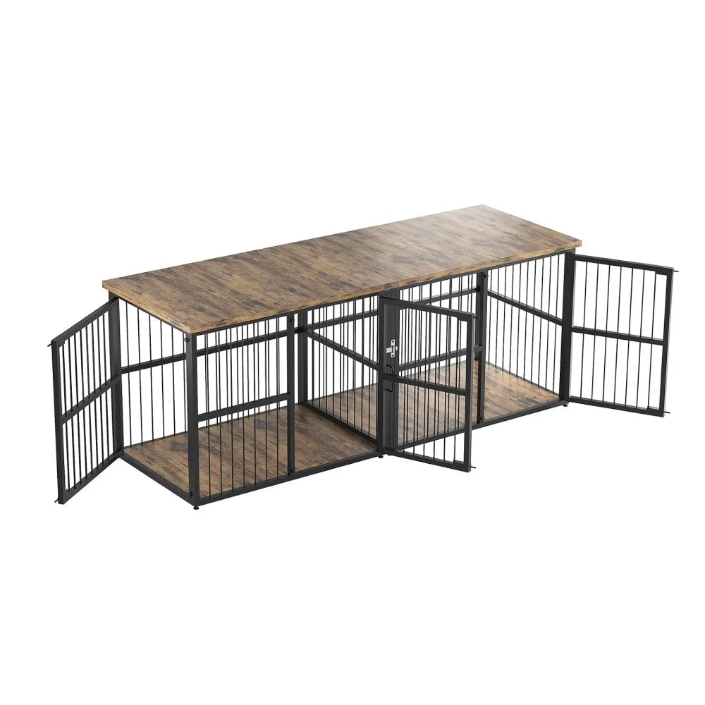 Extra Large Wooden Double Dog Crate with Divider and 3 Doors