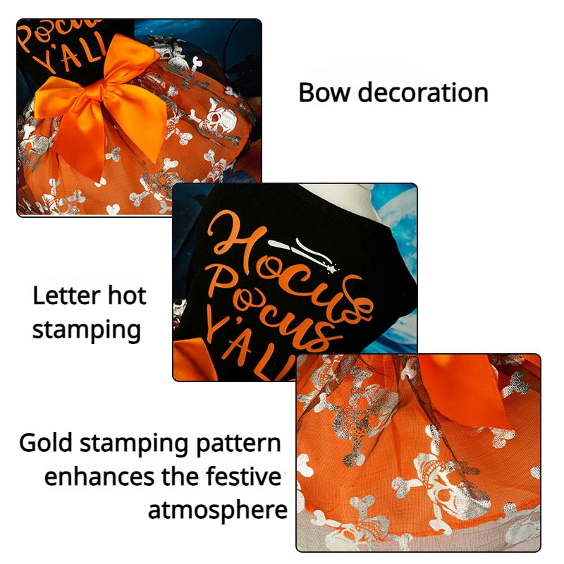 Spooky Pet Princess Costume with Skull Print and Tulle Skirt
