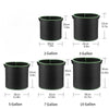 A set of black non-woven aeration grow bags with handles, shown in various gallon sizes from 2 to 10 gallons.