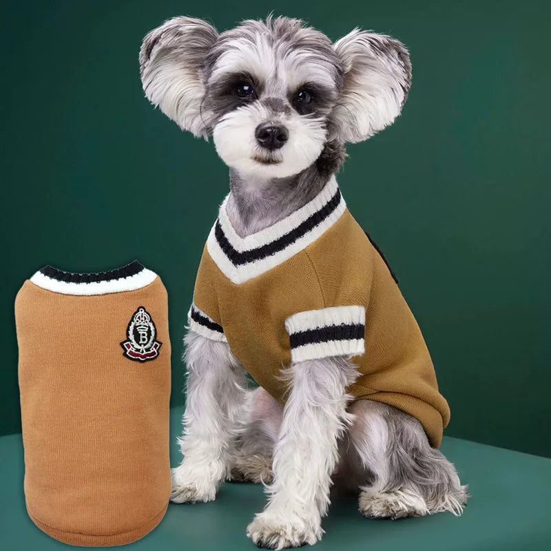 Classic V-Neck Knit Dog Sweater for Fall & Winter