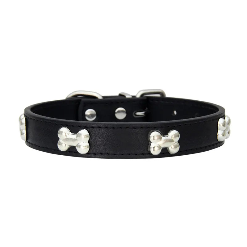 Black leather dog collar with silver stud embellishments