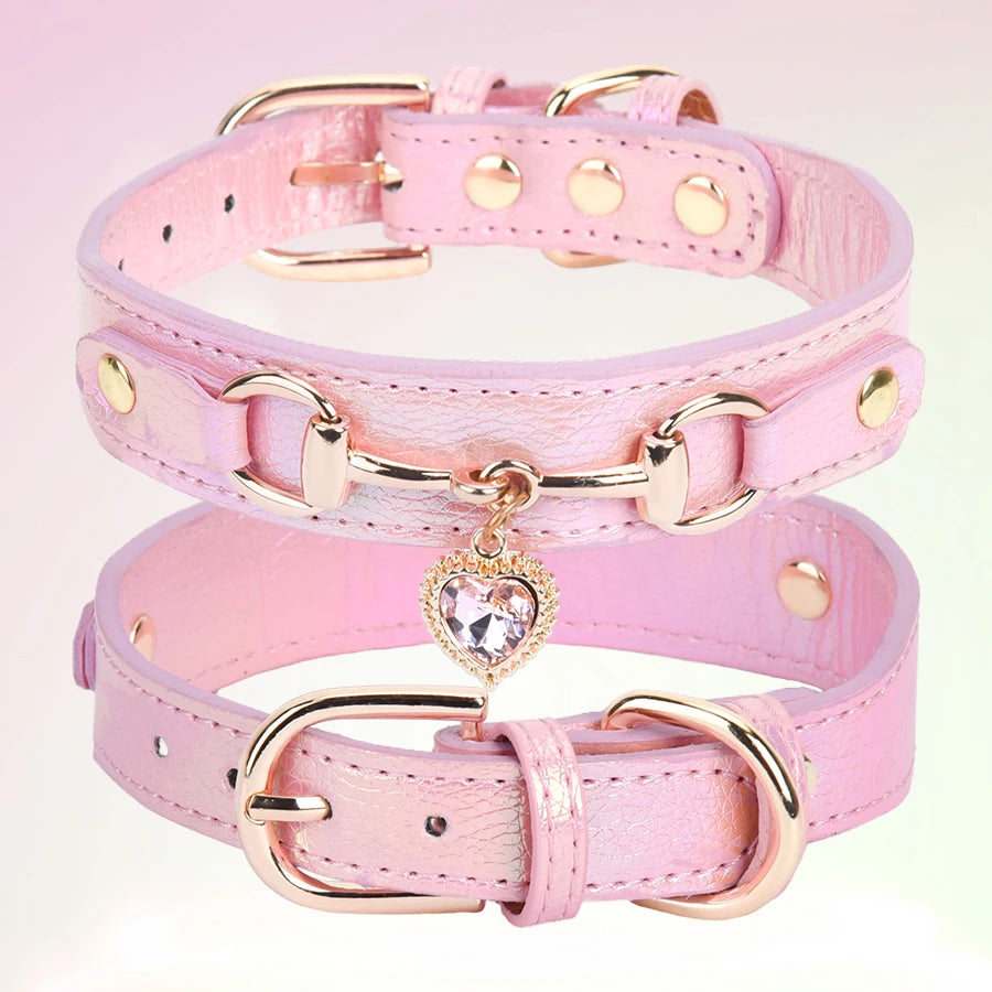 Rhinestone Heart Charm Color-Changing Dog Collar