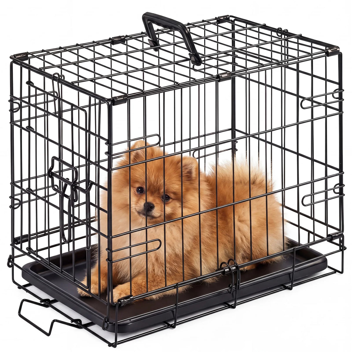 Small Dog Crate — Foldable Metal Kennel with Secure Locks & Removable Tray