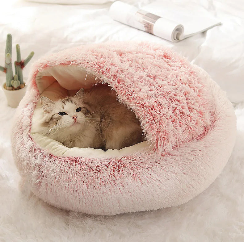 Lit Semi-Ouvert en Peluche pour Chats et Chiens