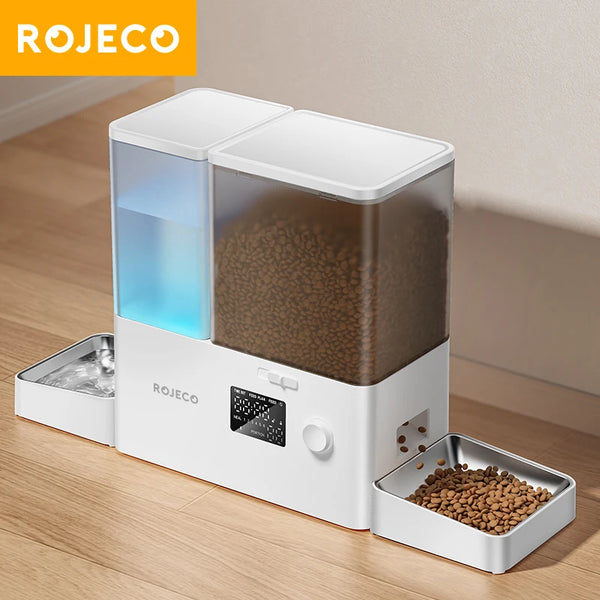 ROJECO Automatic Pet Feeder Water Fountain 2 in 1