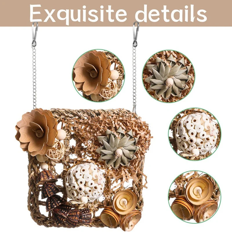 Natural Seagrass Foraging Mat and Climbing Wall for Small Birds
