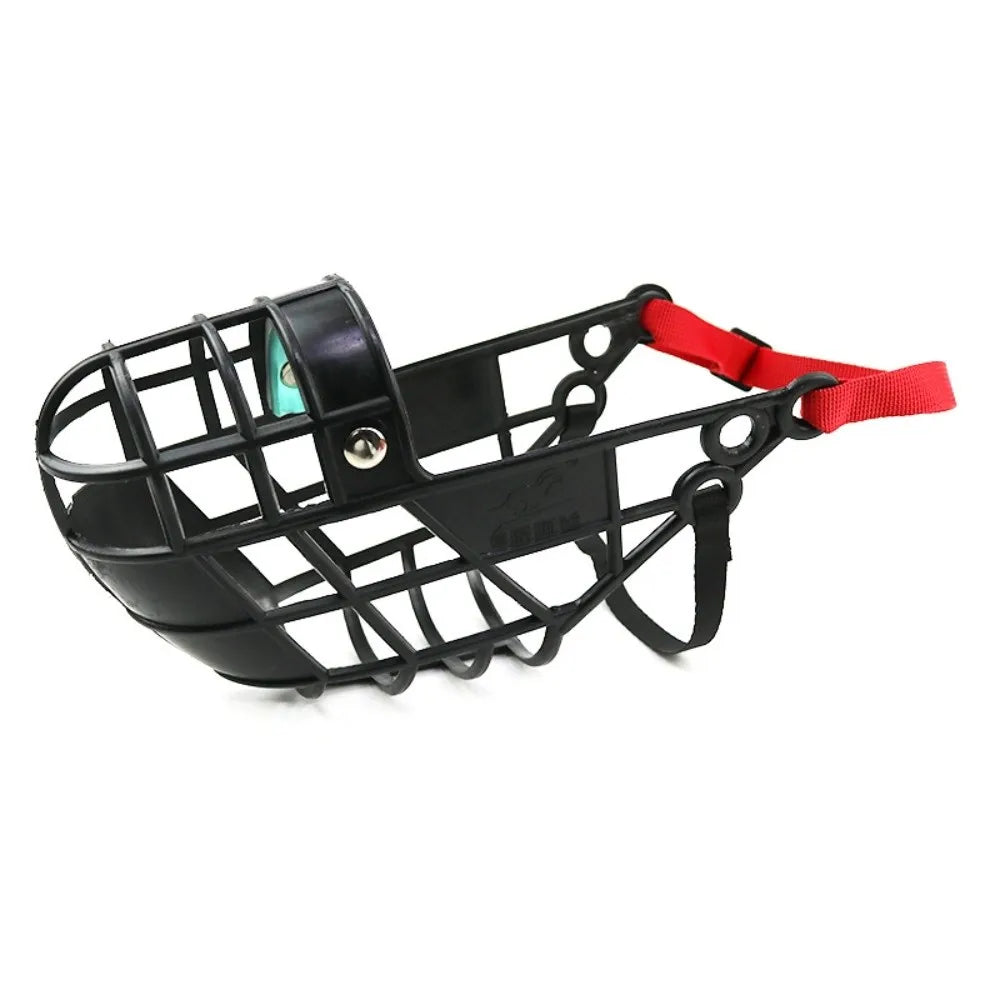 Black and red adjustable bite-resistant dog muzzle with a breathable fit