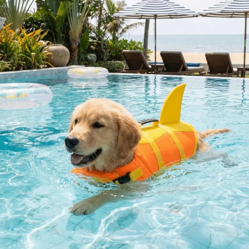 Shark-Shaped Dog Life Vest with High-Visibility Safety Features