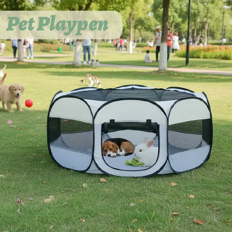Foldable Small Pet Playpen with Cover for Indoor and Outdoor Use