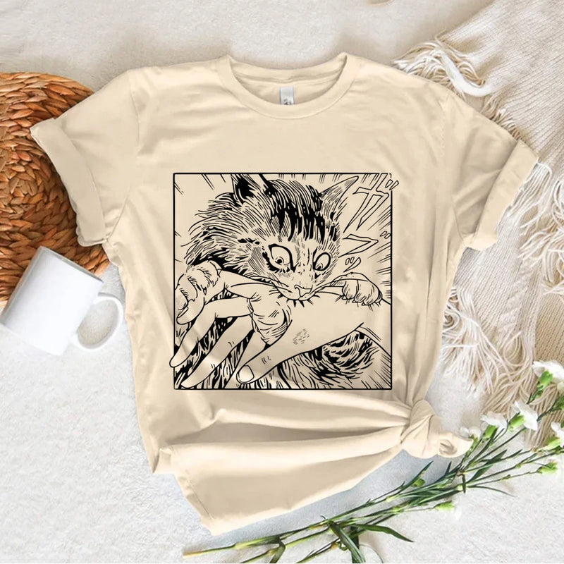 Camiseta Gráfica de Gato Neko para Mujer