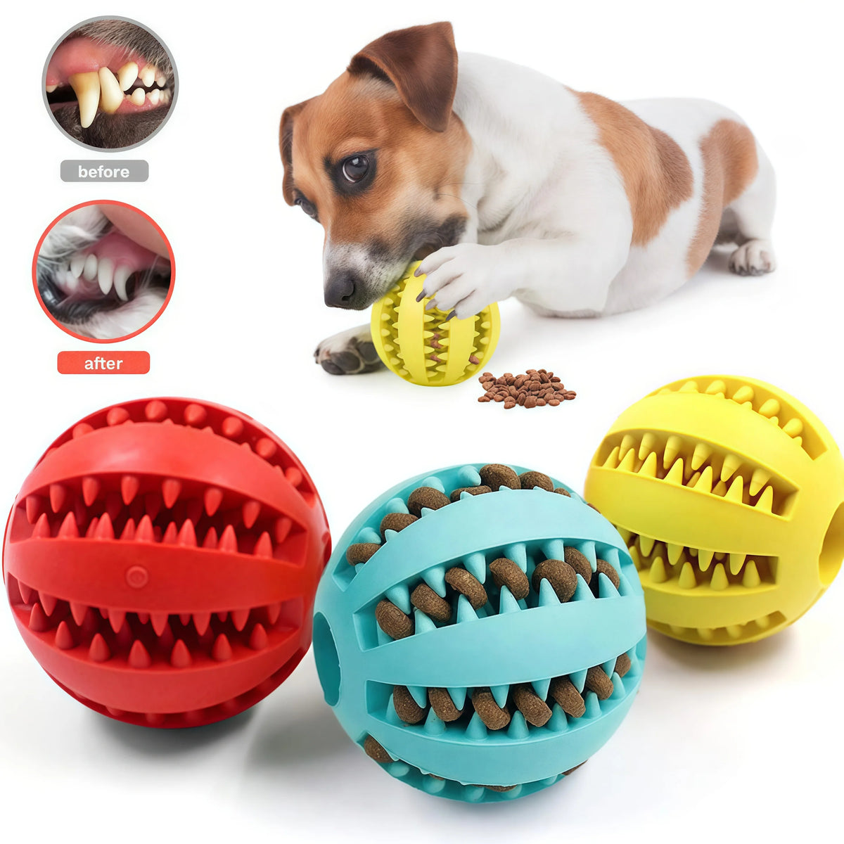 Interactive Rubber Dog Toy Ball with Treat Dispenser