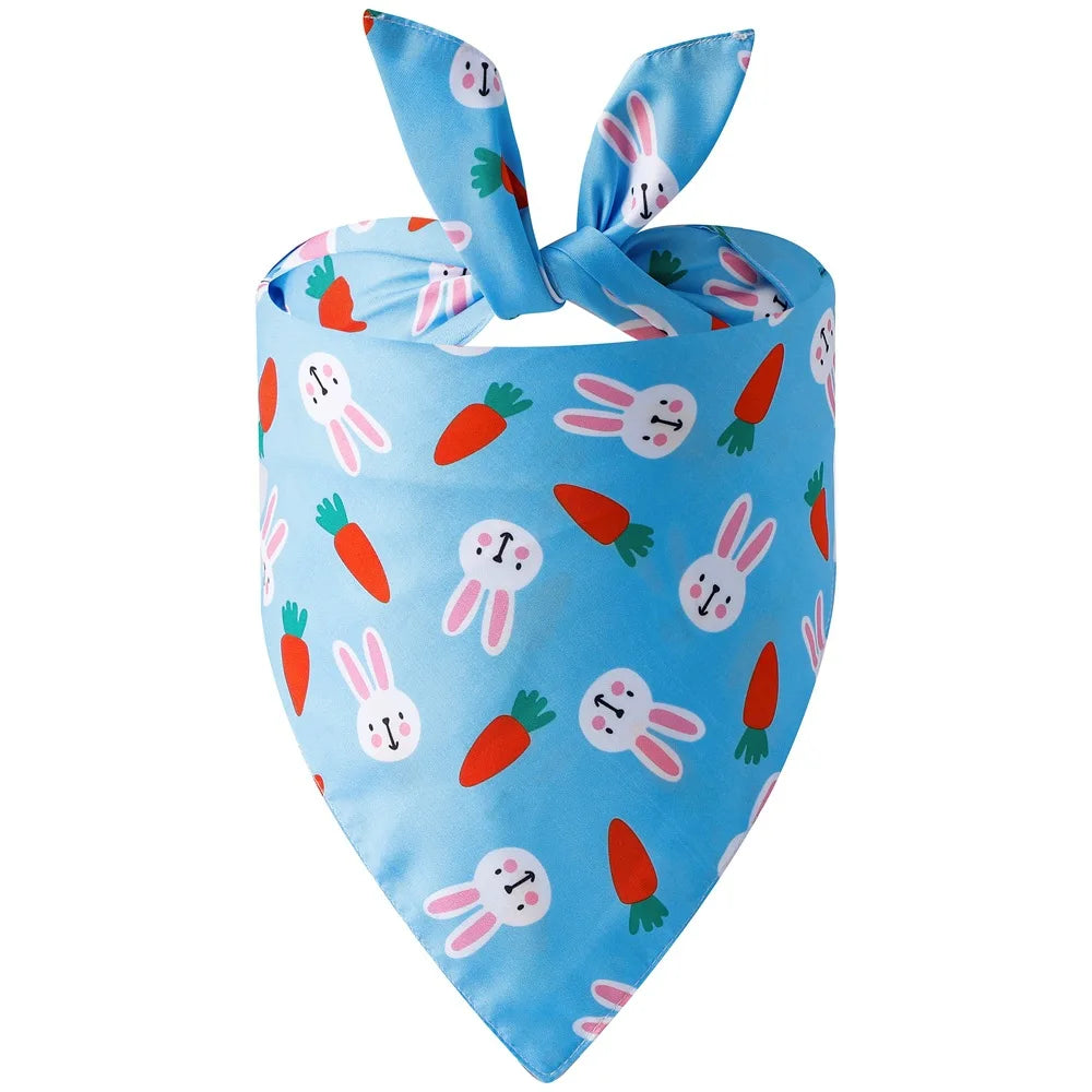 Blue bandana featuring a reversible design with bunny and egg prints