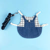 Costume lapin lapin en denim pour petits animaux avec une pince noire et des sangles blanches
