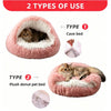 Two types of plush pet beds for cats and dogs, including a cave bed and a plush donut pet bed.
