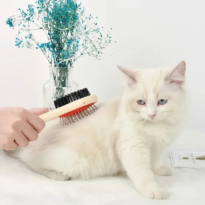 Double-Sided Wooden Pet Grooming Comb