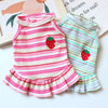 Summer Suspender Dog Dress - Striped Strawberry Print