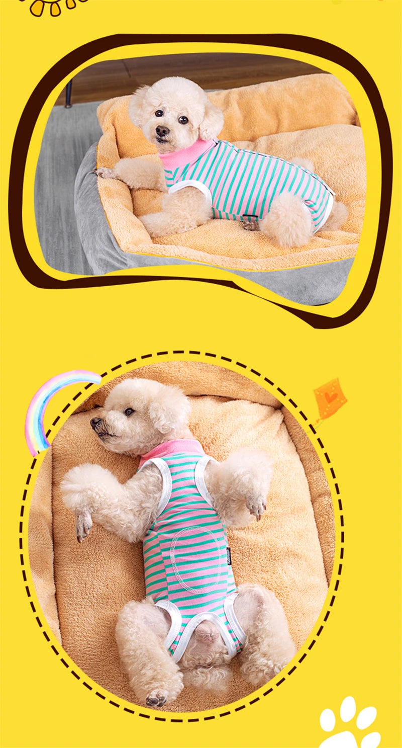 Striped Cotton Dog Recovery Suit for Post-Surgery Protection