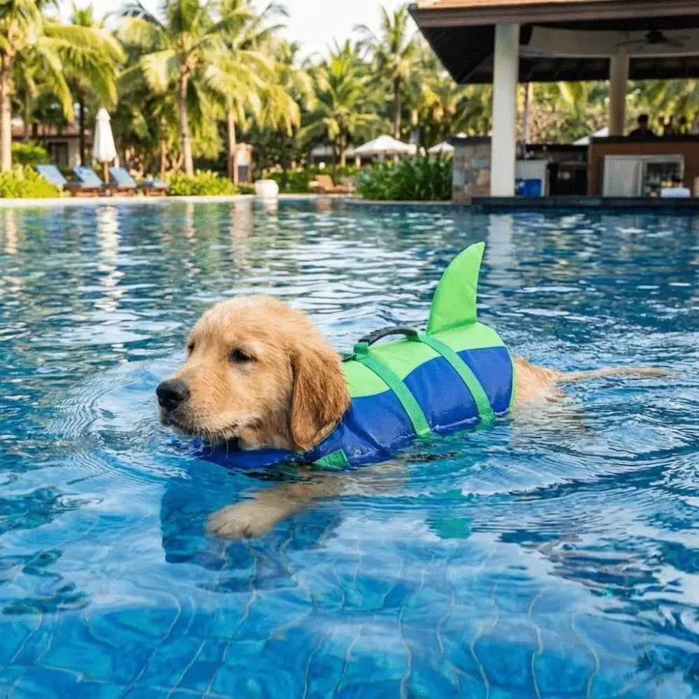 Shark-Shaped Dog Life Vest with High-Visibility Safety Features